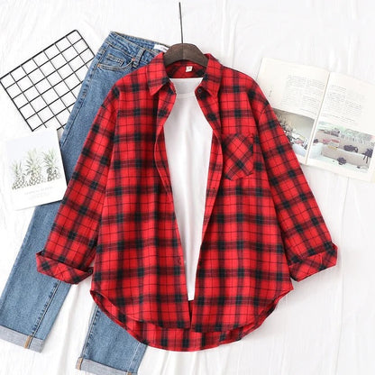 Women's plaid long sleeve loose shirt jacket