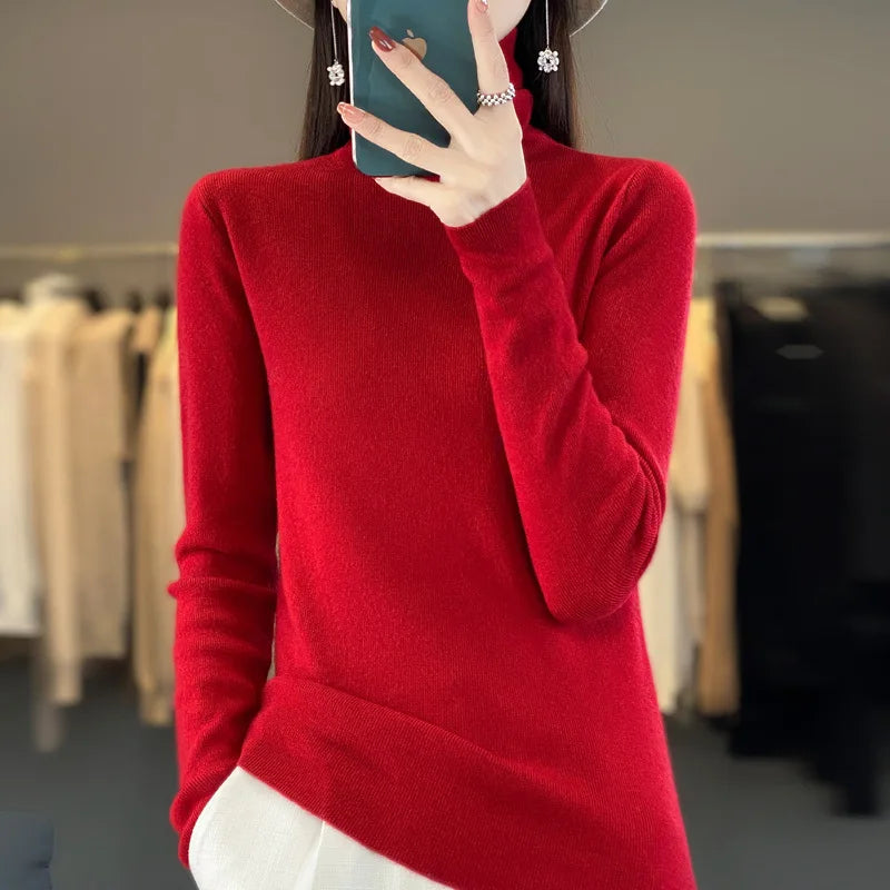 Women's soft luxurious turtleneck knit sweater