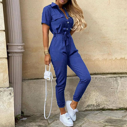 Women's monochromatic summer workwear jumpsuit with belt