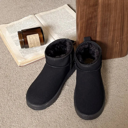 Women's faux leather ankle booties with warm fur lining