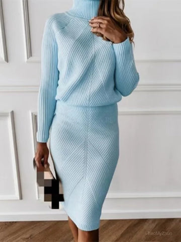 Women's turtleneck knit sweater skirt set