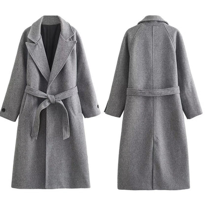 Women's french spring tweed coat with waist belt