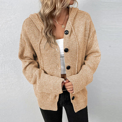 Women's drawstring knitted cardigan jacket