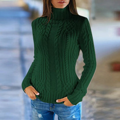 High-neck cable knit sweater for women