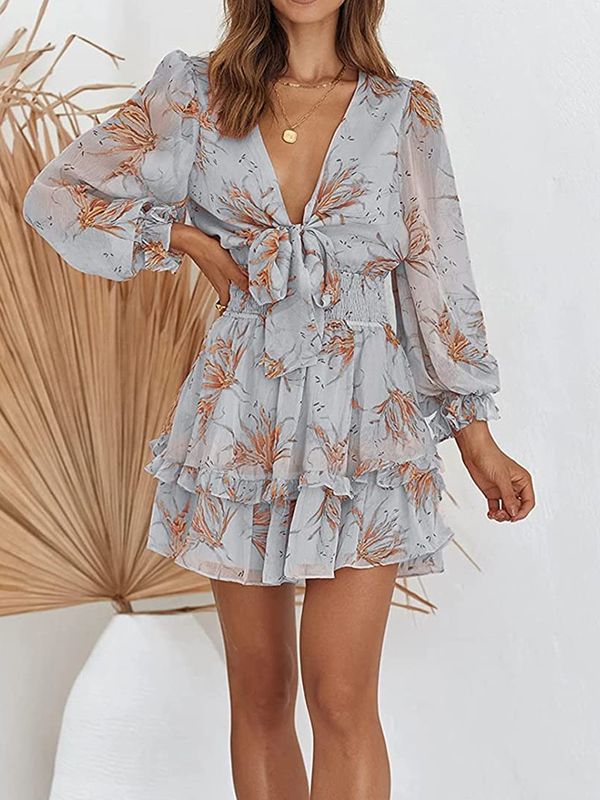 Ruffle Hem Elegant Fit V-Neck Dress