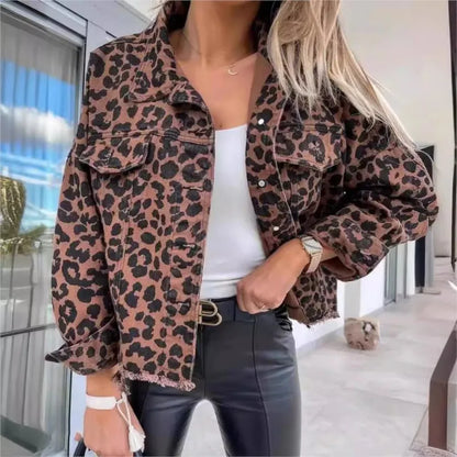 Leopard print denim jacket for women