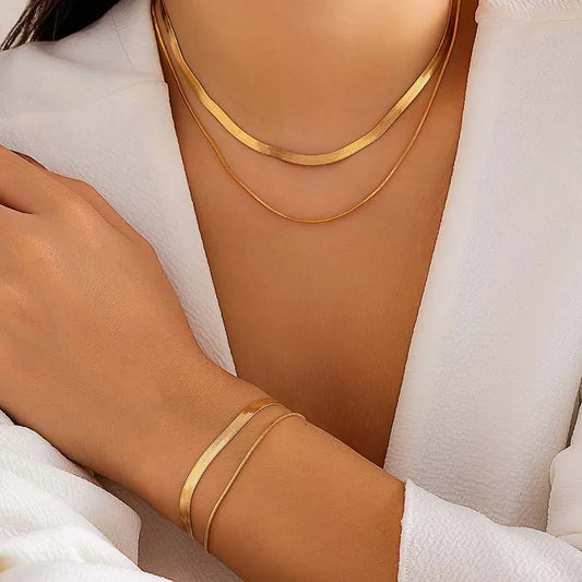 Vintage Snake Bone Chain Necklace & Bracelet Set