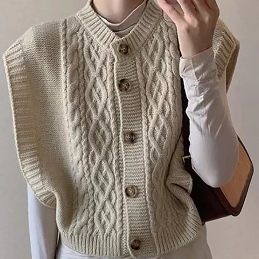 Cable Knit Button-Up Sweater Vest