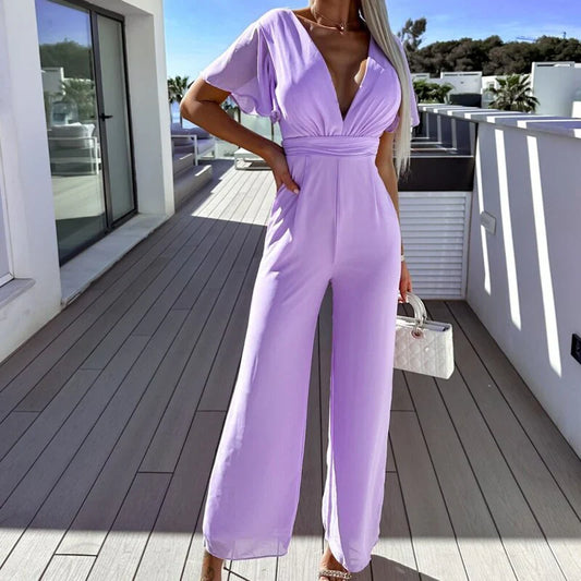 Lightweight Flutter Sleeve Wide Leg Jumpsuit 