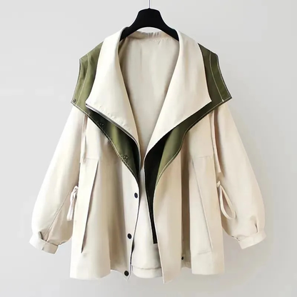 Women’s Oversized Jacket - Lightweight Windproof - Asymmetrical Lapel - Button Front
