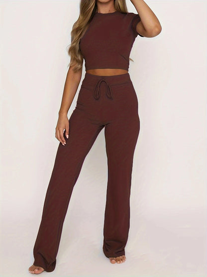 Women's casual crop top and drawstring sweatpants set