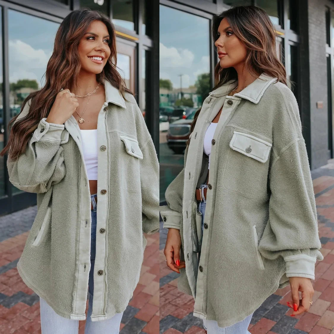 Women's oversized casual velvet shirt
