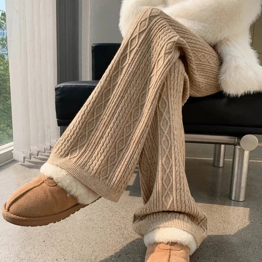 Soft Wool Blend Wide Leg Knit Pants