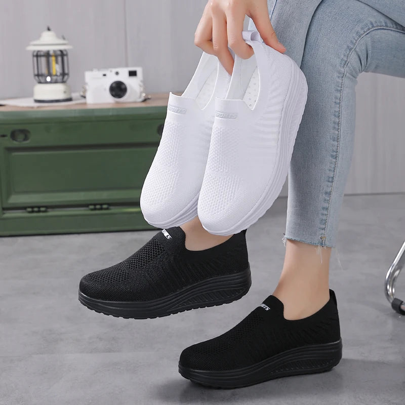 Women's Slip-On Sneakers - Breathable Knit Upper - Cushioned Sole - Lightweight Casual Wear