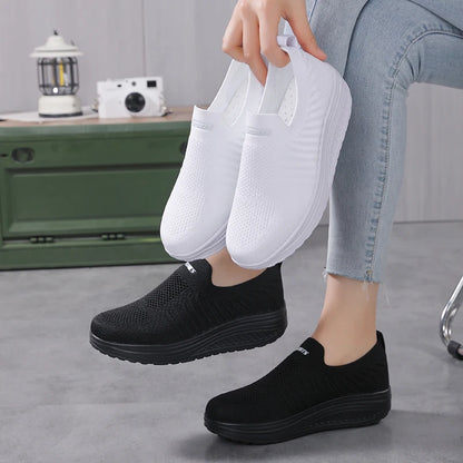 Women's Slip-On Sneakers - Breathable Knit Upper - Cushioned Sole - Lightweight Casual Wear