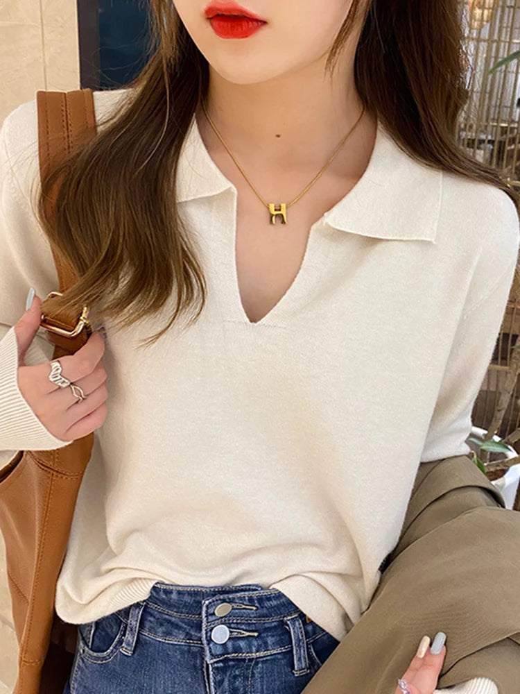 Women's polo collar lapel base shirt