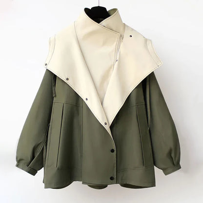 Women's mid-length casual workwear windbreaker jacket