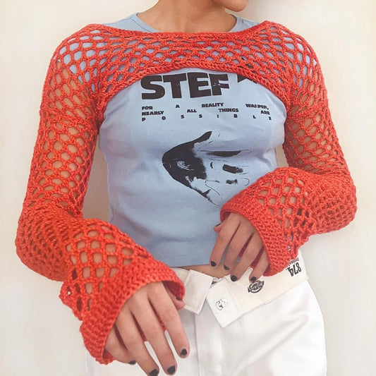 Ultra-Short Trumpet Sleeve Casual Net Blouse