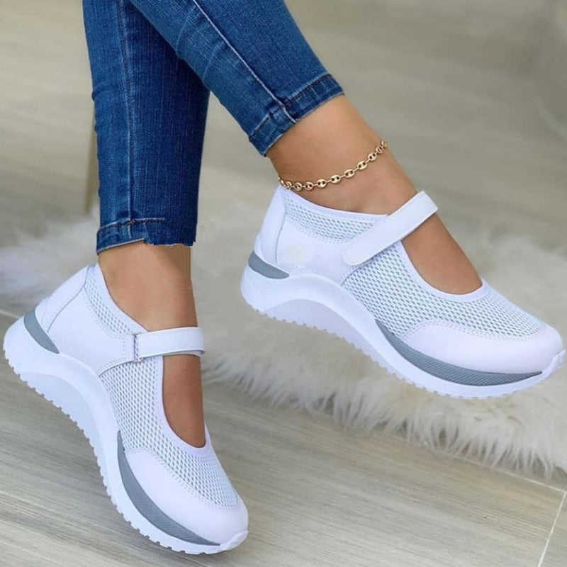 Women's Mary Jane Sneakers - Breathable Mesh - Cushioned Sole - Supportive & Lightweight