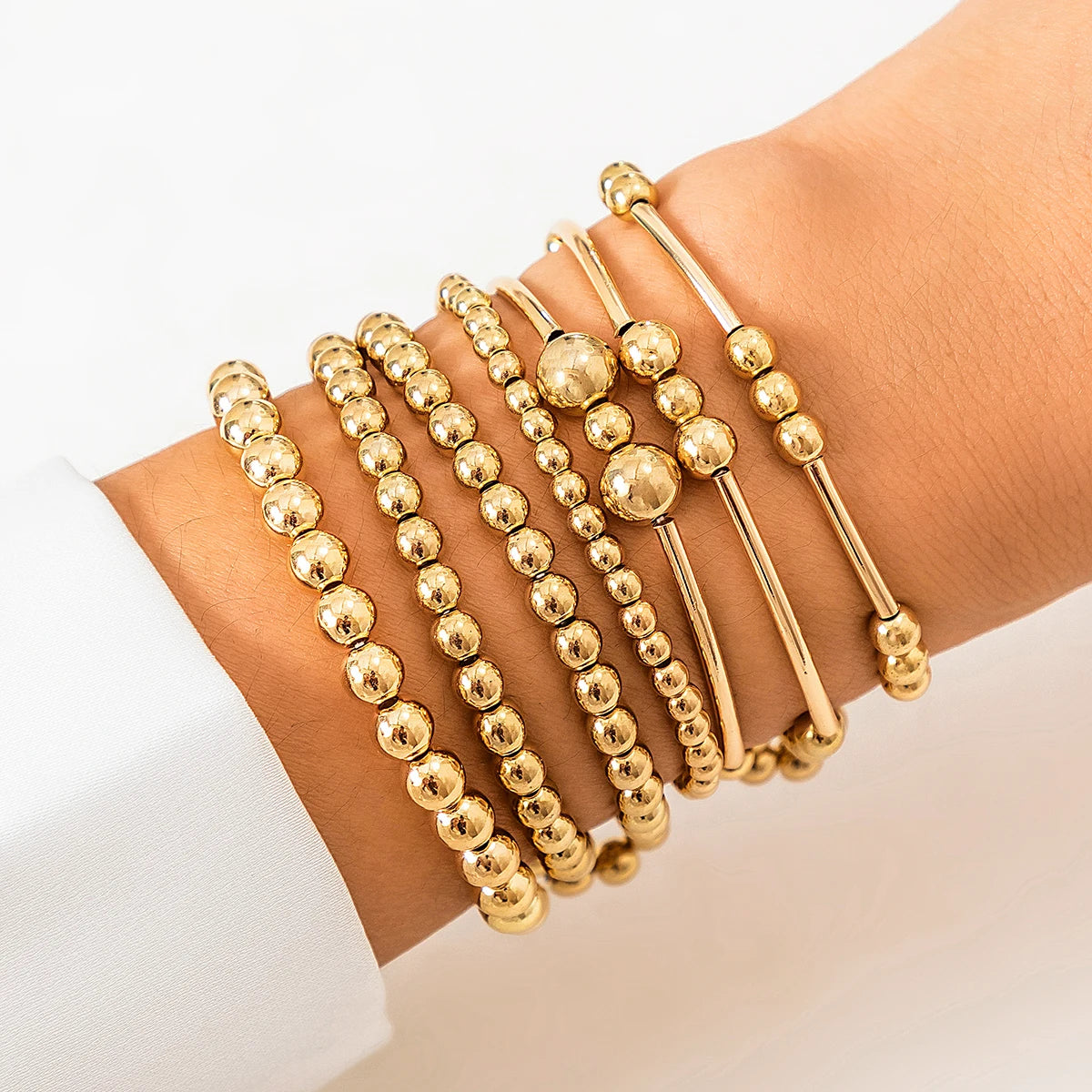 Gold beaded stretch bracelet set