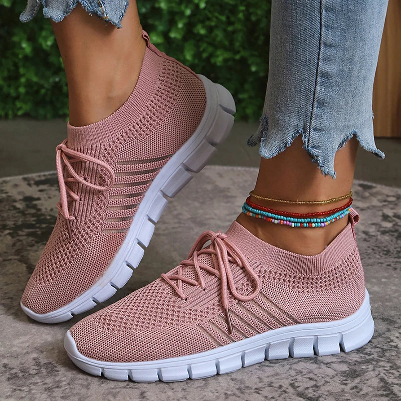 Women's Athletic Sneakers - Lightweight Breathable Mesh - Lace-Up Casual Shoes