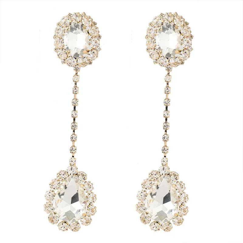 Nalani - shiny rhinestone long water drop earrings