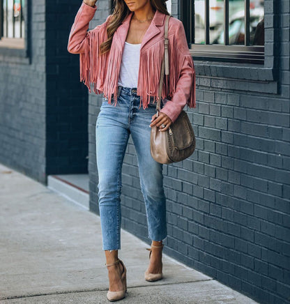 Women's autumn slim fit tassel jacket