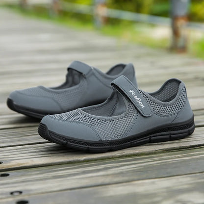 Women's Slip-On Flats - Breathable Mesh - Hook-and-Loop Strap - Lightweight Comfort