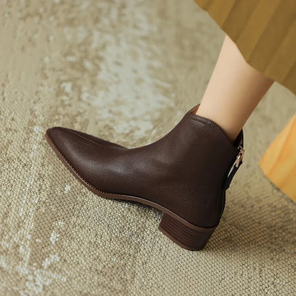 Women's Ankle Boots - Pointed Toe - Side Zipper - Low Heel