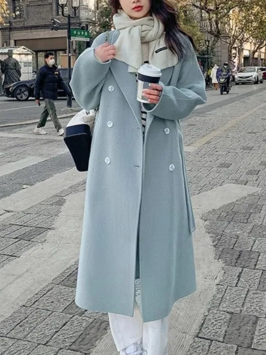 Wool Blend Belted Loose Fit Overcoat 
