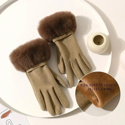 Isla Fitted Gloves | Fur Cuff Strap Detail Gloves