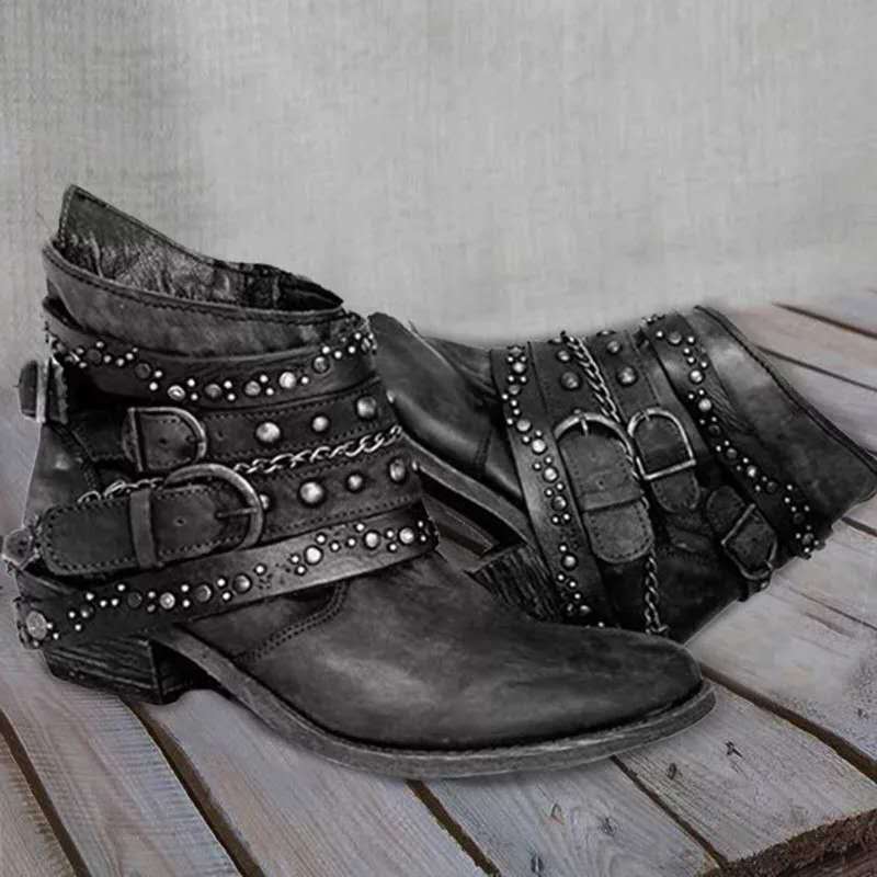 Women's thick heel belt ankle boots