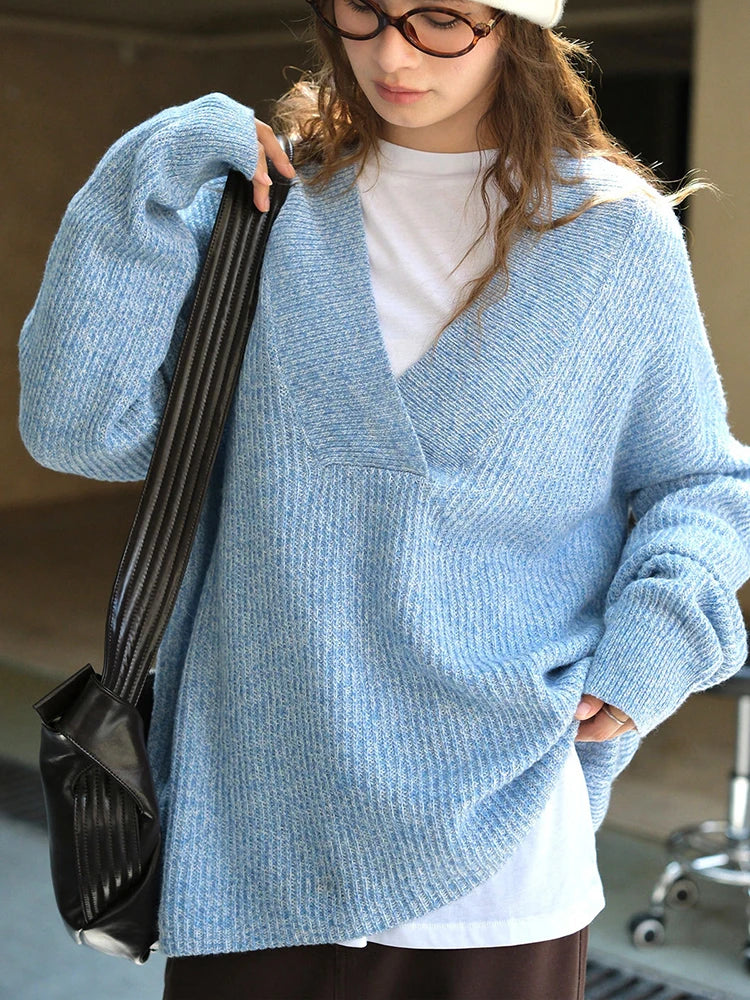Women's faux wool v-neck sweater