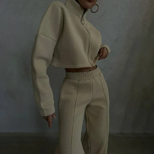 Casual Zip Sweatshirt Pants Suit Set