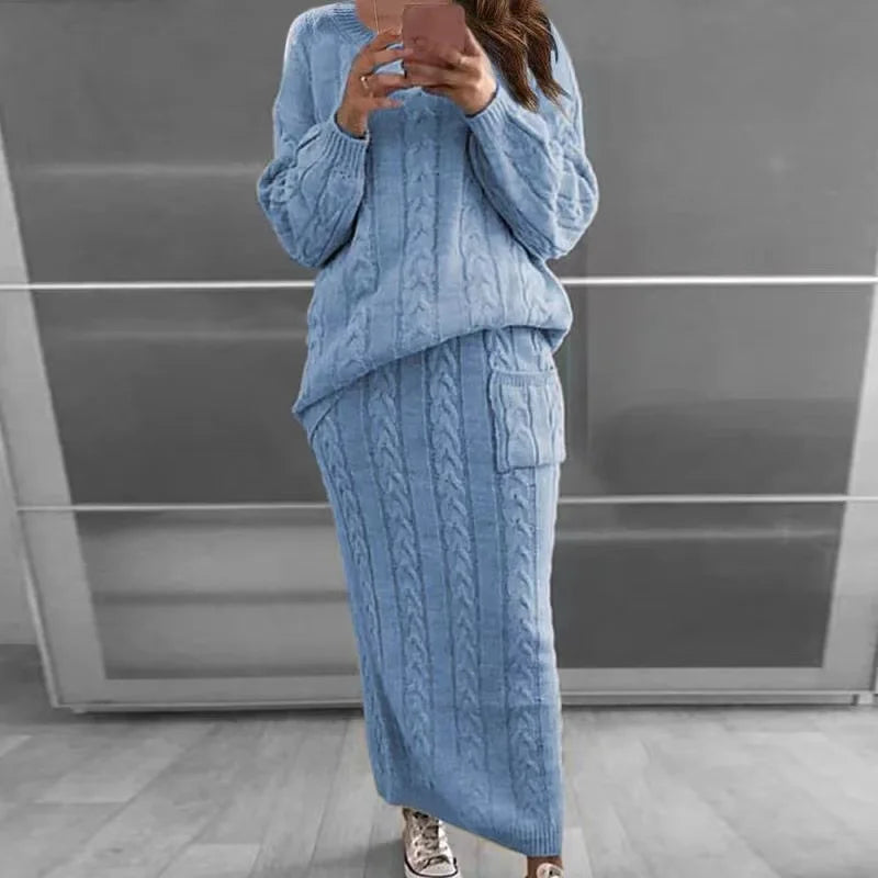 Women's winter knit sweater and skirt set streetwear