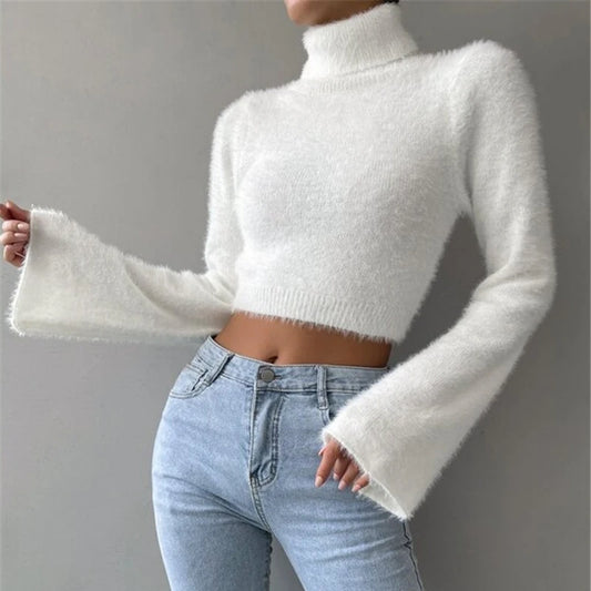 Flared Sleeve Cropped Turtleneck Sweater