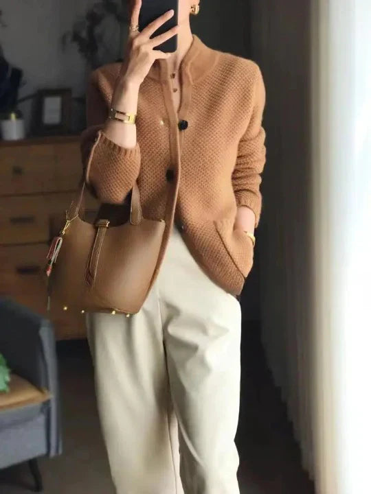 Women's loose casual button sleeves knitted sweater