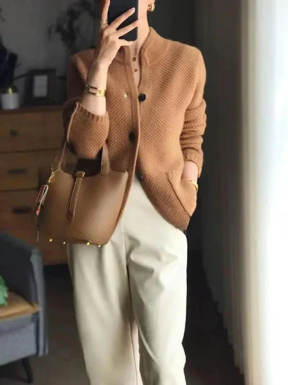 Women's loose casual button sleeves knitted sweater
