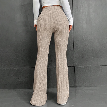 Women's warm autumn winter wide-leg striped knitted streetwear pants