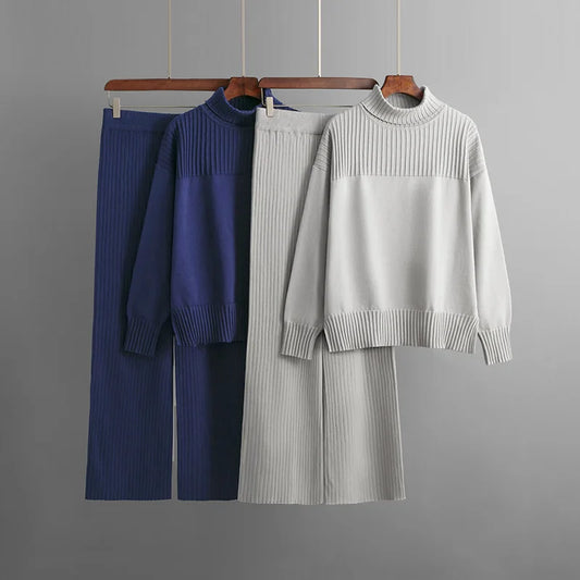 Loose Knit High Neck Two-Piece Sweater Set
