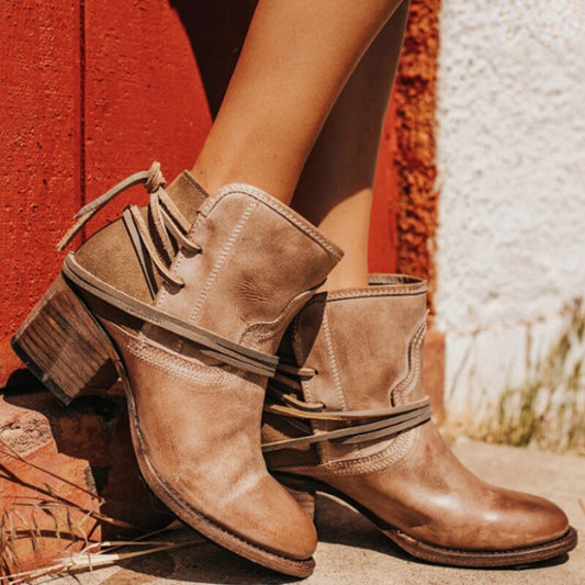 Vintage Lace-Up Chunky Heel Boots