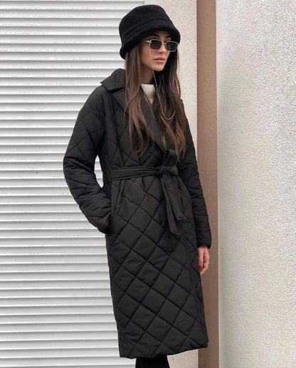 Porshia - women's winter mid-length quilted lace jacket