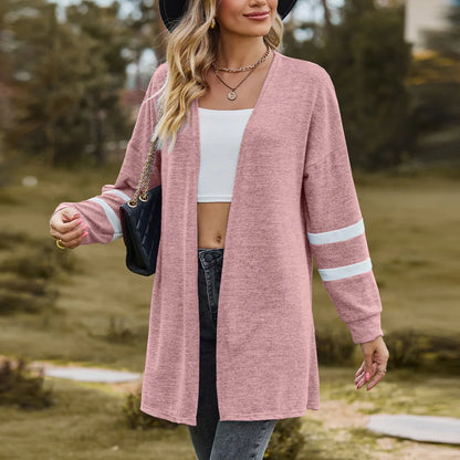 Women’s long-sleeved splicing contrast color knitted cardigan
