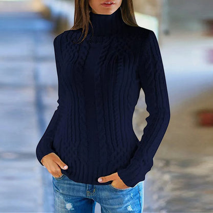 High-neck cable knit sweater for women