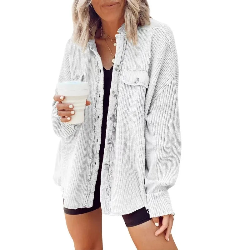Women's corduroy button down shirt casual collar long sleeve