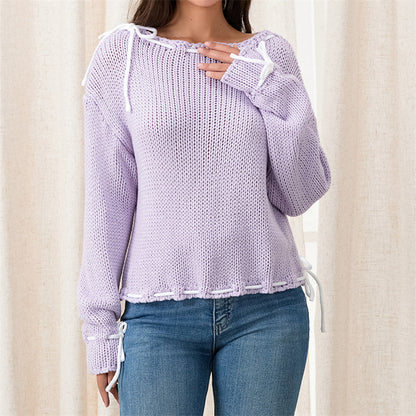 Women's hand-woven knitted loose sweater