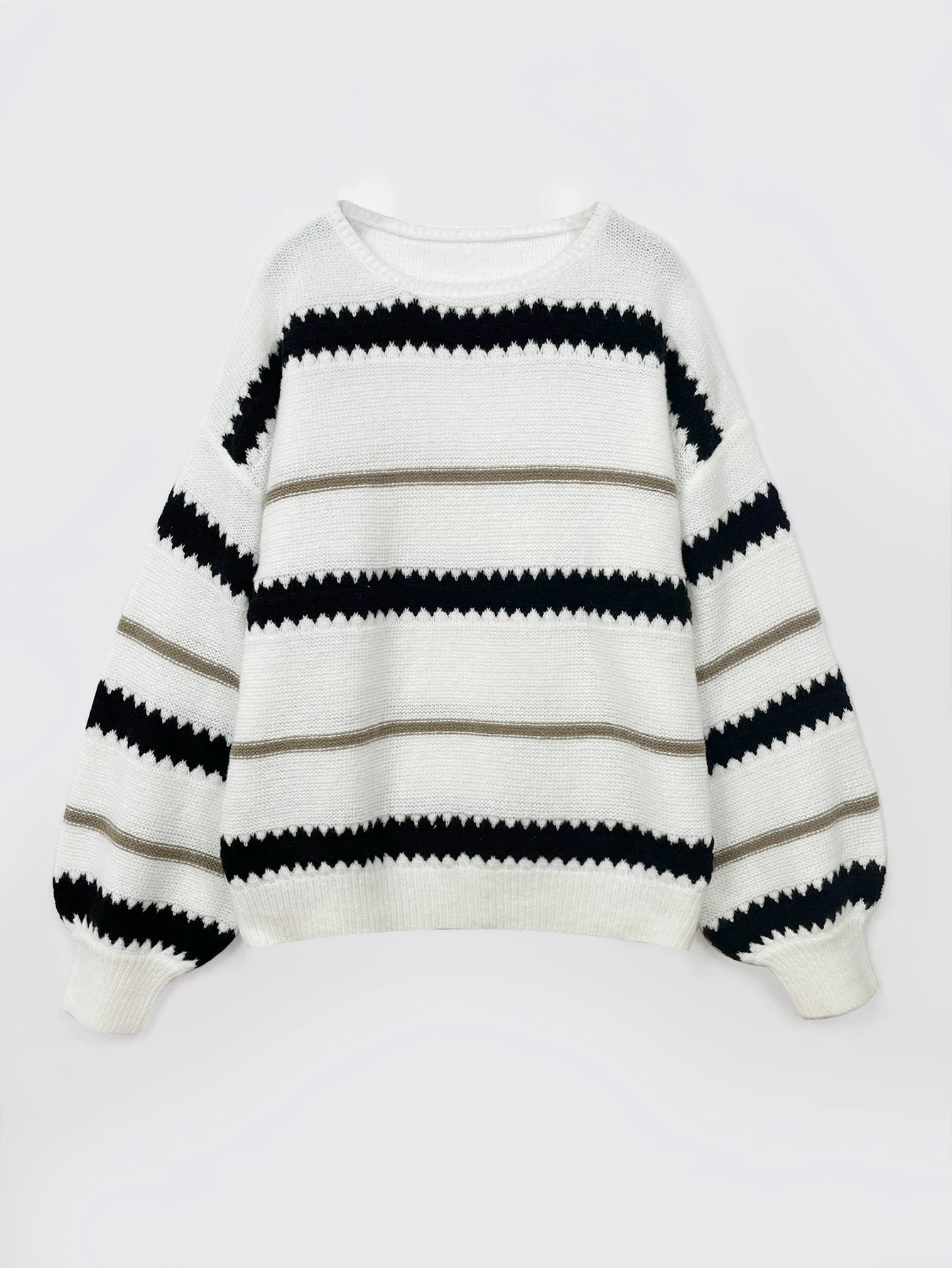Women's loose patchwork striped sweater jumper for autumn winter