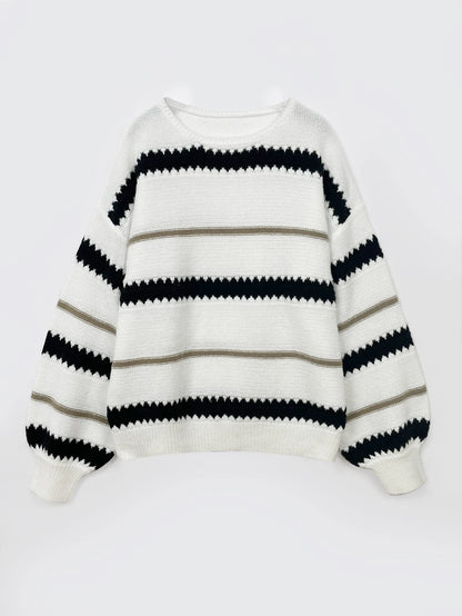 Women's loose patchwork striped sweater jumper for autumn winter