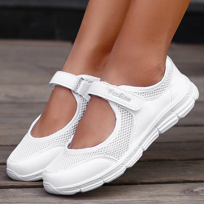 Women's Slip-On Flats - Breathable Mesh - Hook-and-Loop Strap - Lightweight Comfort