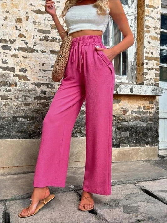 High Waist Wide Leg Elastic Waist Pants